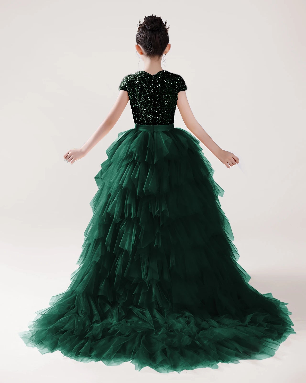 Dideyttawl Sequin Pageant Dress Hi-Lo Birthday Party Dress with Detachable Train