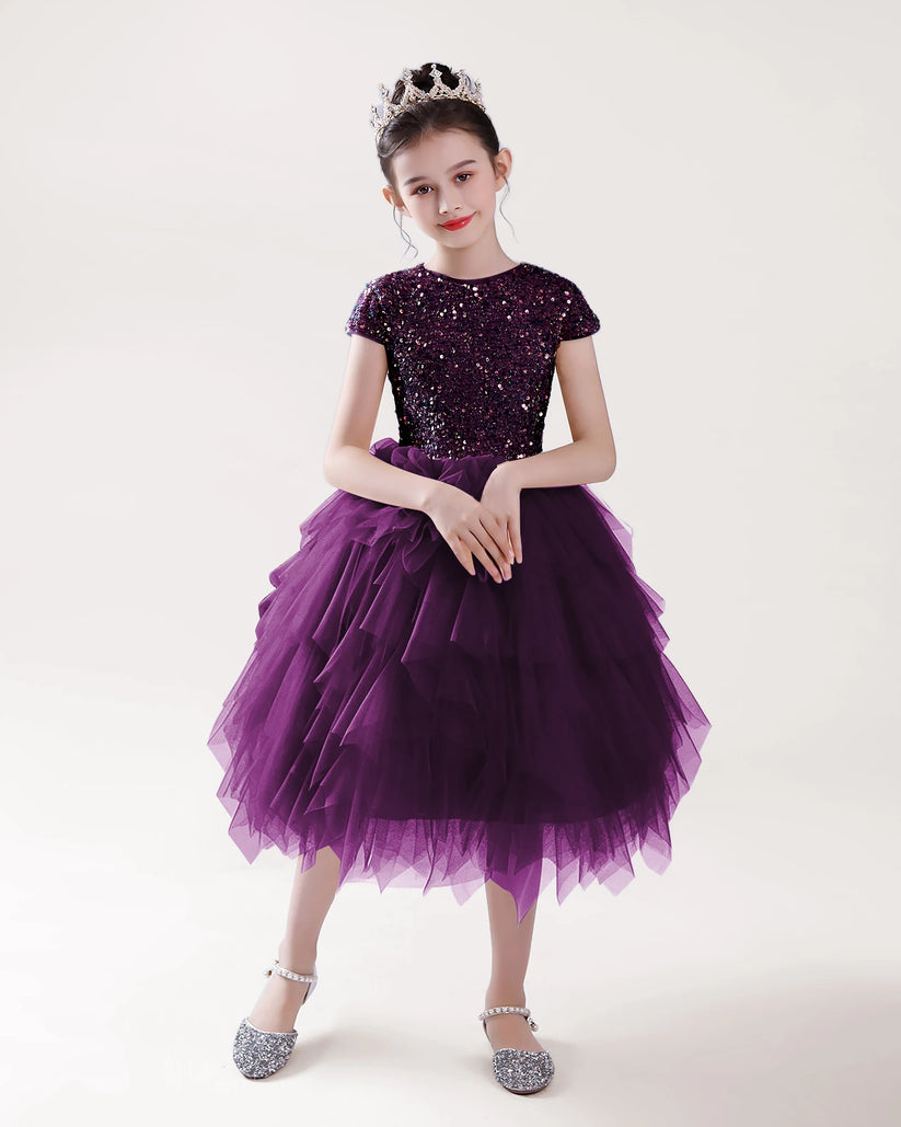 Purple Tulle A-line Girls Formal Dress Front View