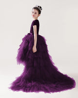Purple Tulle A-line Girls Formal Dress Side View