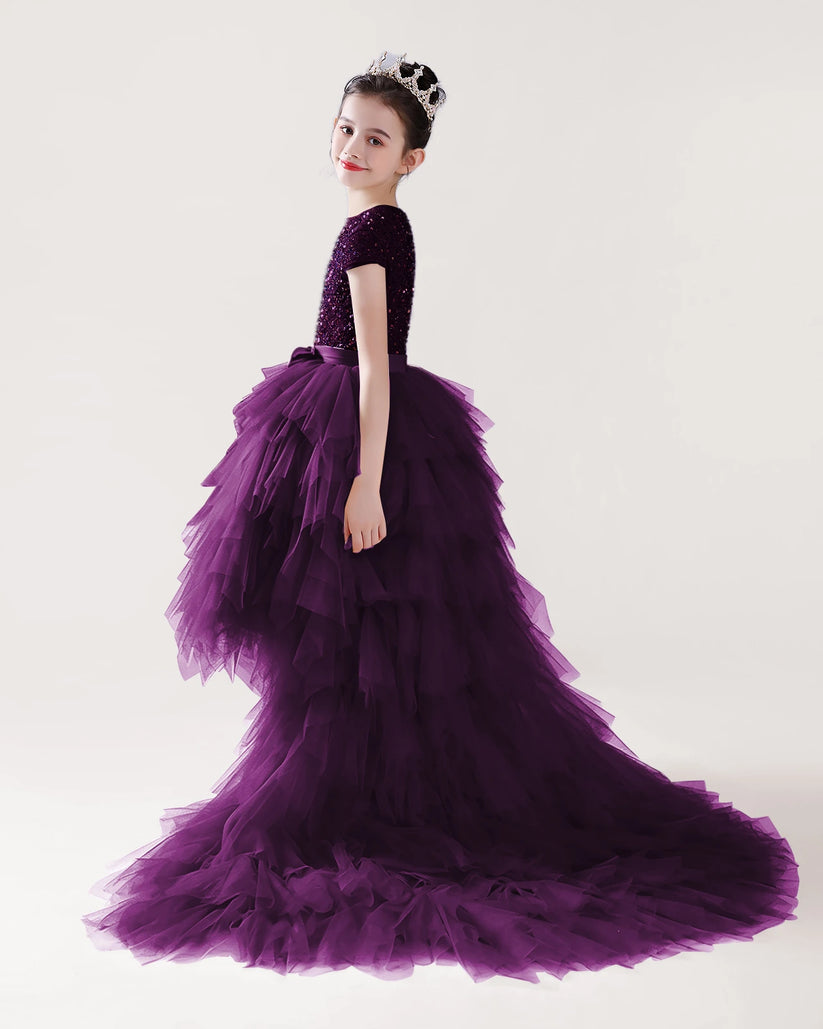 Purple Tulle A-line Girls Formal Dress Side View