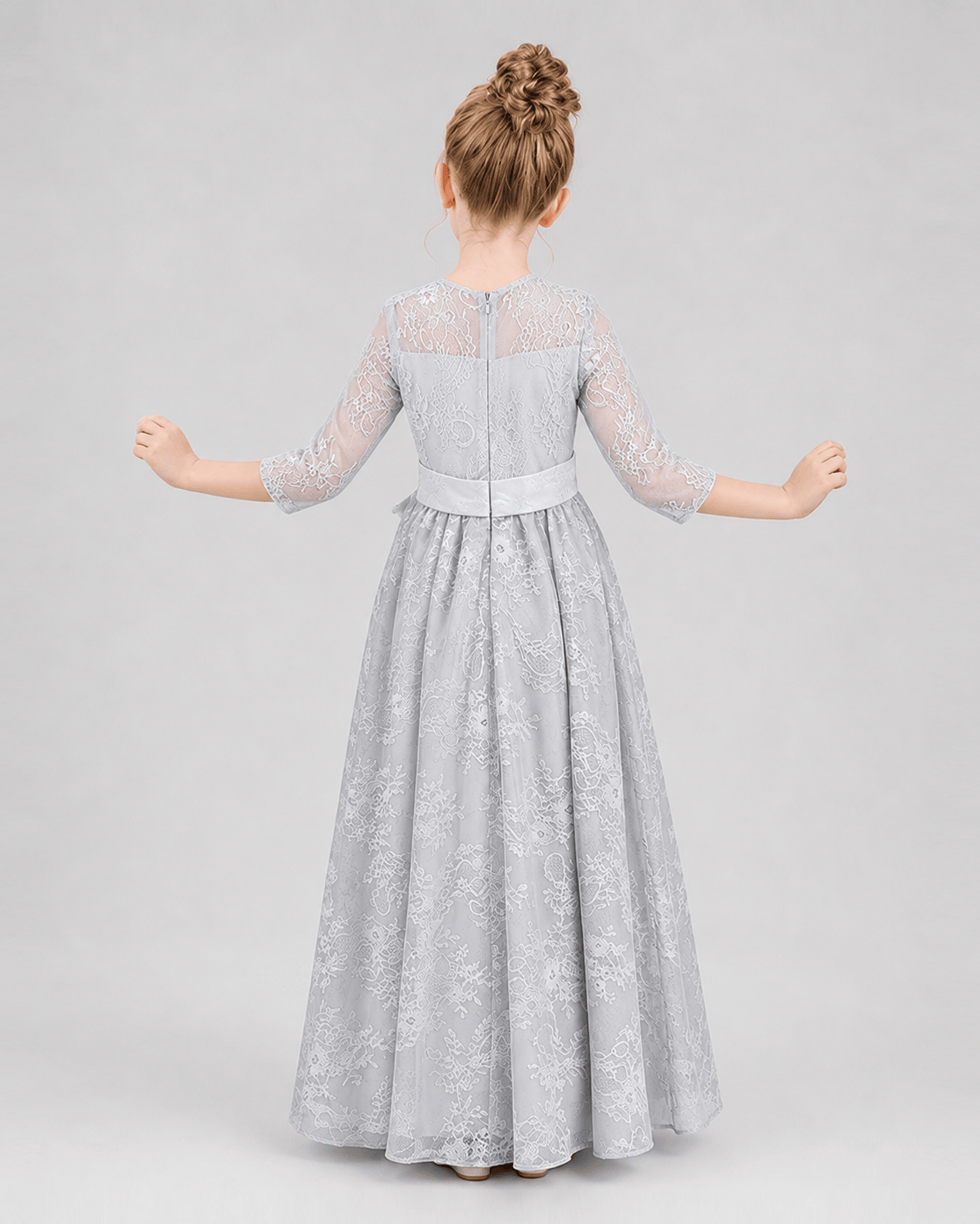 Silver Lace A-line Girls Formal Dress Back View