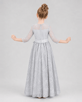 Silver Lace A-line Girls Formal Dress Back View