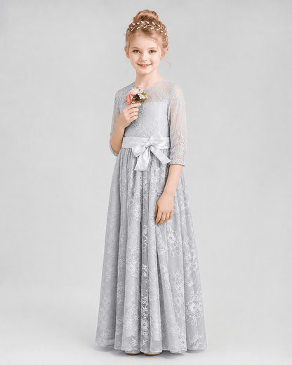 Silver Lace A-line Girls Formal Dress Front View