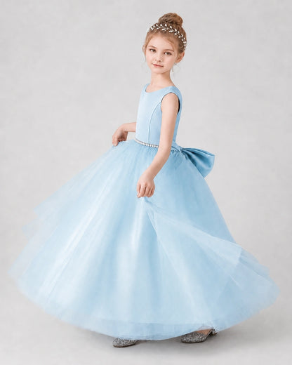 Baby Blue Satin Tulle Ball Gown Girls Formal Dress Side View