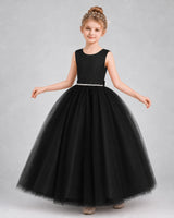 Black Satin and Tulle Ball Gown Girls Formal Dress Front View