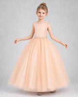 Blush Pink Satin Tulle Ball Gown Girls Formal Dress Front View