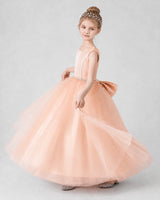 Blush Pink Satin Tulle Ball Gown Girls Formal Dress Side View
