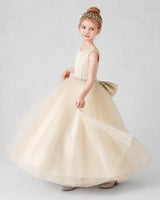 Champagne Satin Tulle Ball Gown Girls Formal Dress Side View