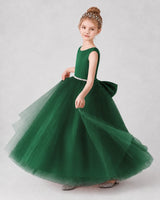 Dark Green Satin Tulle A-line Girls Formal Dress Side View