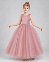 Dusty Rose Satin and Tulle Ball Gown Girls Formal Dress Front View