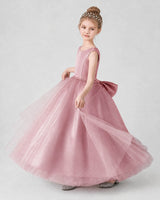 Dusty Rose Satin Tulle A-line Girls Formal Dress Side View