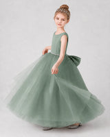 Eucalyptus Satin Tulle Ball Gown Girls Formal Dress Side View