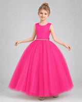 Hot Pink Satin Tulle Ball Gown Girls Formal Dress Front View