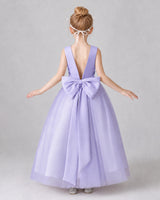 Lavender Satin And Tulle A-line Girls Formal Dress Back View