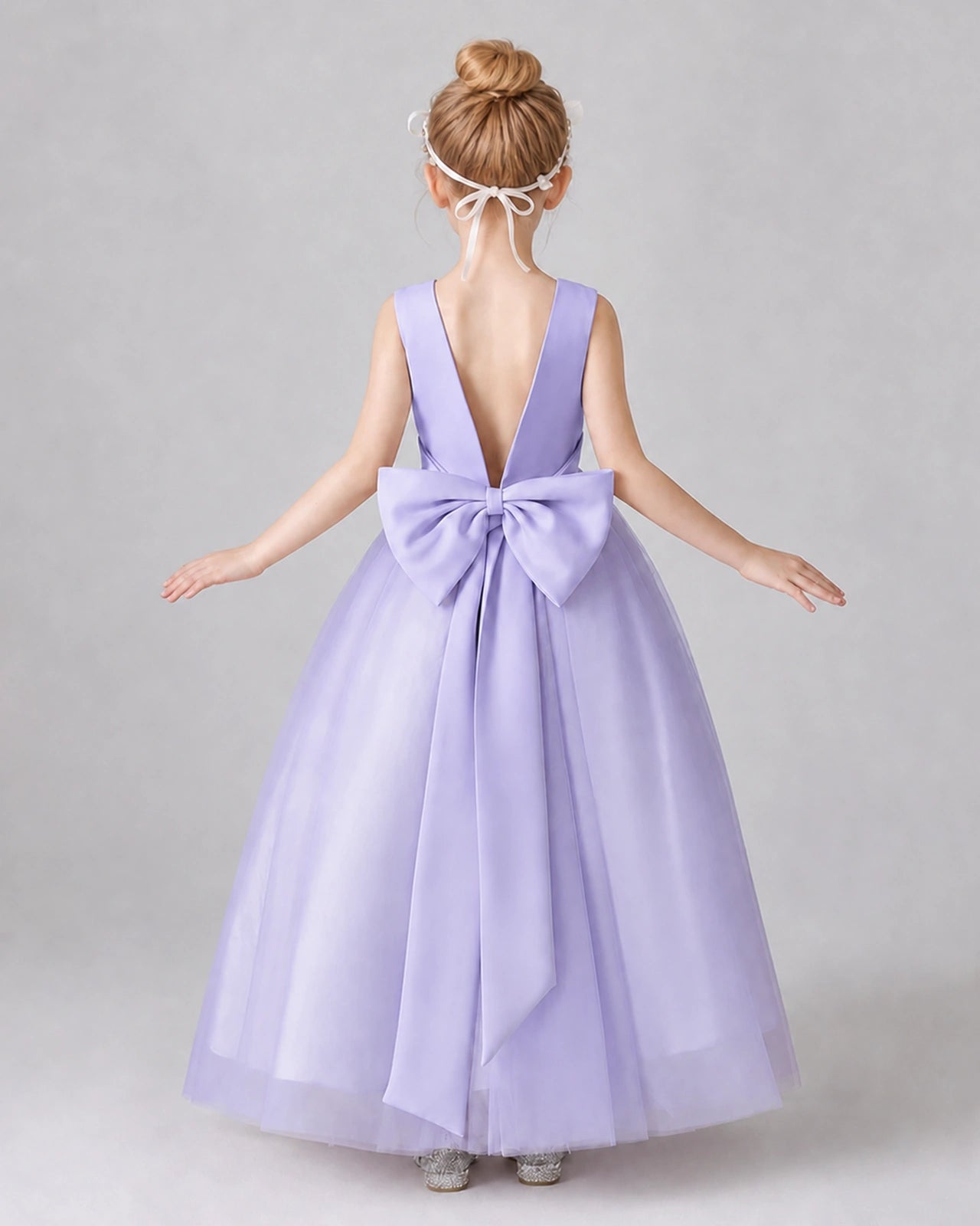 Lavender Satin And Tulle A-line Girls Formal Dress Back View