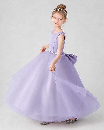 Lavender Satin and Tulle Ball Gown Girls Formal Dress Side View