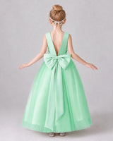 Mint Green Satin Tulle A-line Girls Formal Dress Back View
