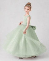 Sage Green Satin Tulle A-line Girls Formal Dress Side View