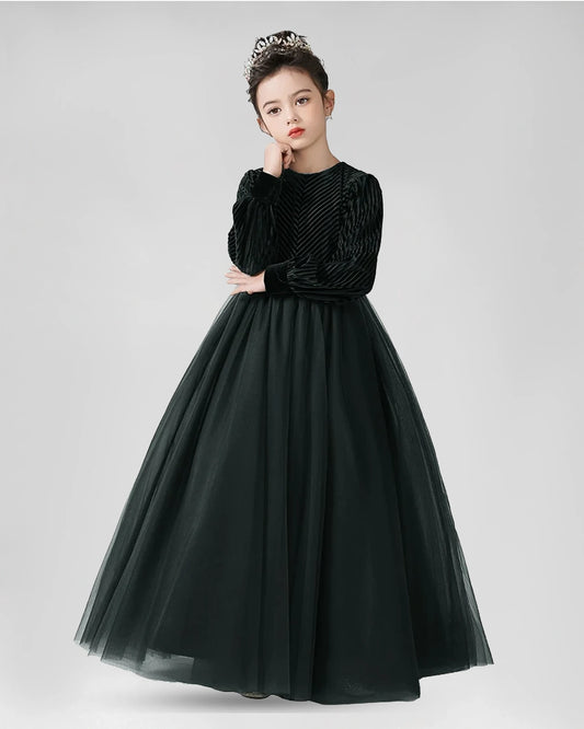 Dideyttawl Girls Formal Dress with Long Sleeves Velvet Bodice and Tulle Skirt