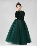 Dideyttawl Girls Formal Dress with Long Sleeves Velvet Bodice and Tulle Skirt