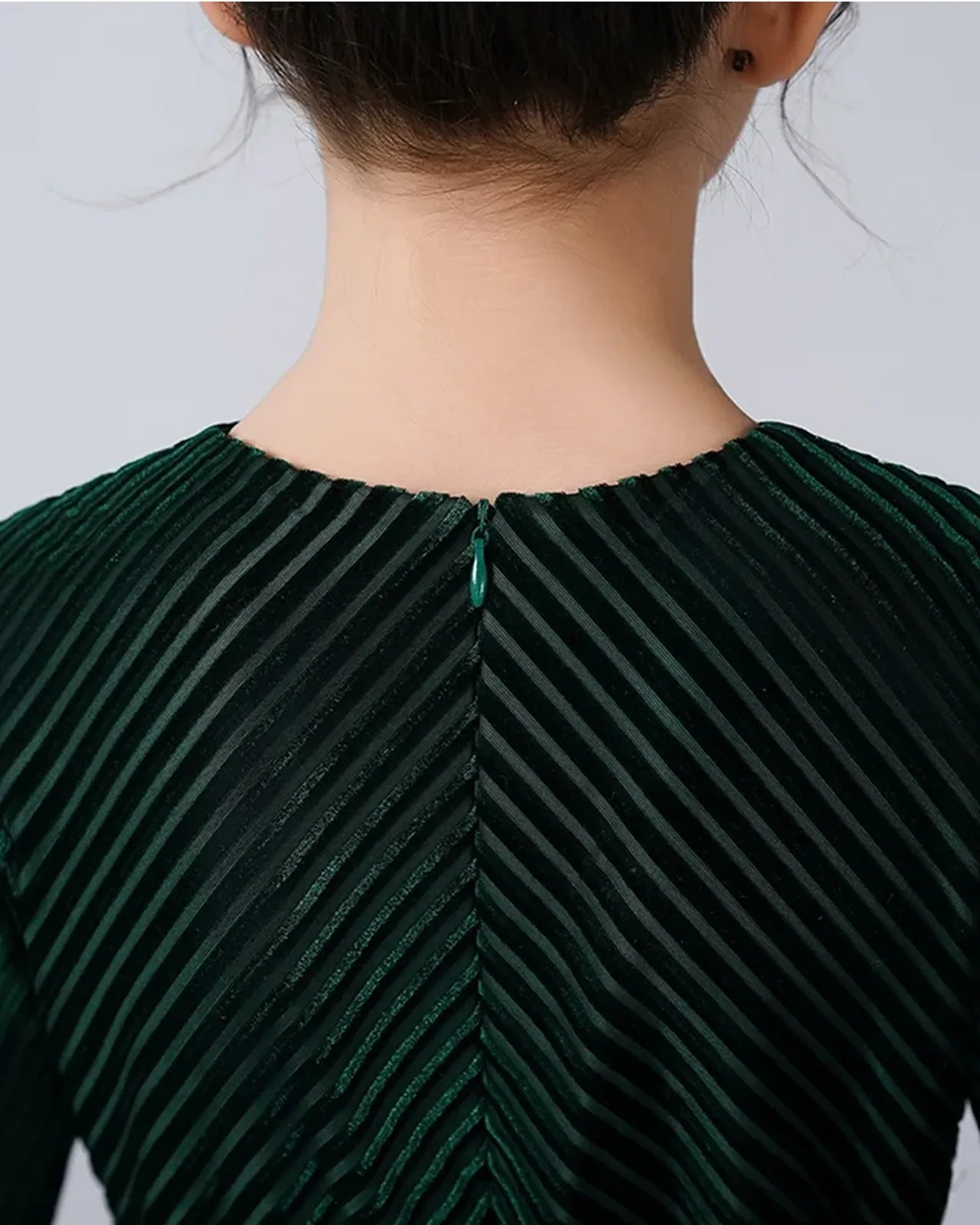 Emerald Green Velvet Pleated Girls Formal Dresses Back View