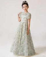 Sage Green Lace A-line Girls Formal Dress Front View