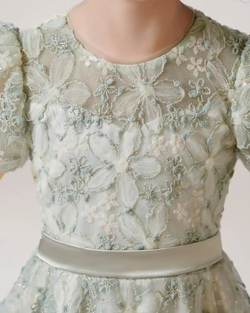 Sage Lace A-line Girls Formal Dress Front View