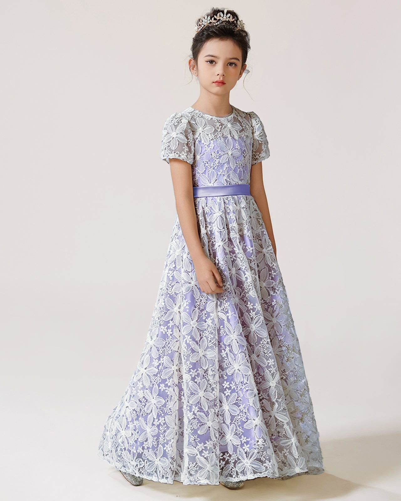 Dideyttawl Sage Green Flower Girl Dress 3D Embroidery Lace Appliqued Dress