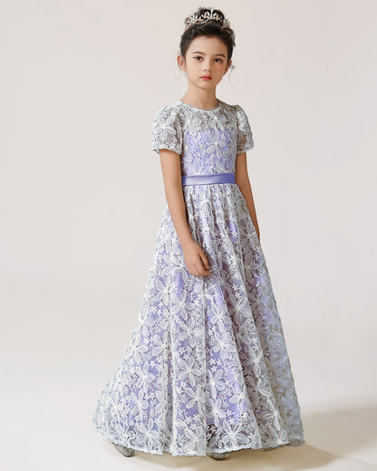 Dideyttawl Sage Green Flower Girl Dress 3D Embroidery Lace Appliqued Dress