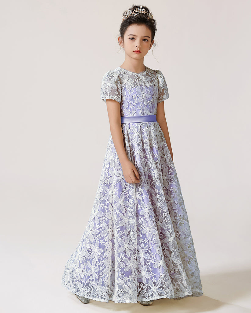 Lavender Lace A-line Girls Formal Dress Front View