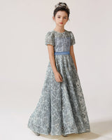 Sage Green Lace A-line Girls Formal Dress Front View