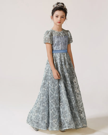 Dusty Blue Lace Flower Girl Dress