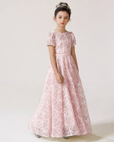 Blush Pink Lace A-line Girls Formal Dress Front View