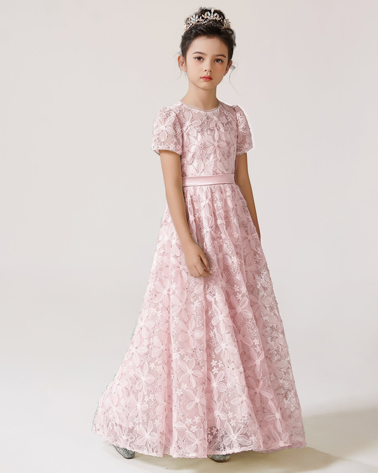 Blush Pink Lace Flower Girl Dress