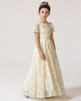 Ivory Lace A-line Girls Formal Dress Front View