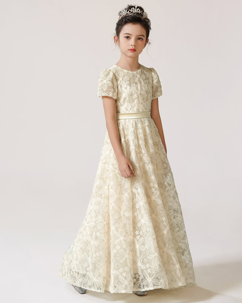 Ivory Lace A-line Girls Formal Dress Front View
