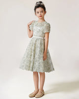 Sage Green Lace A-line Girls Formal Dress Front View
