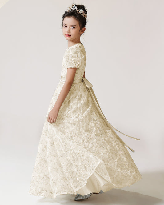 Ivory Lace A-line Girls Formal Dress Side View