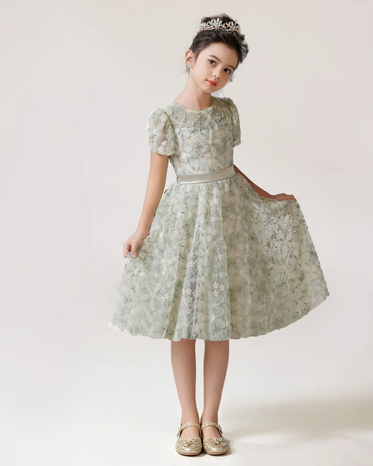 Dideyttawl Lace Appliqued Flower Girl Dress Short Birthday Party Gowns