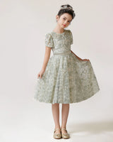 Sage Green Lace A-line Girls Formal Dress Front View