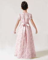 Blush Pink Lace A-line Girls Formal Dress Back View