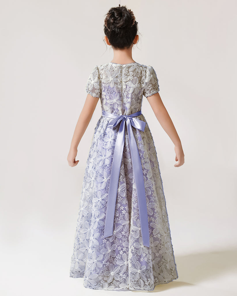 Lavender Lace A-line Girls Formal Dress Back View