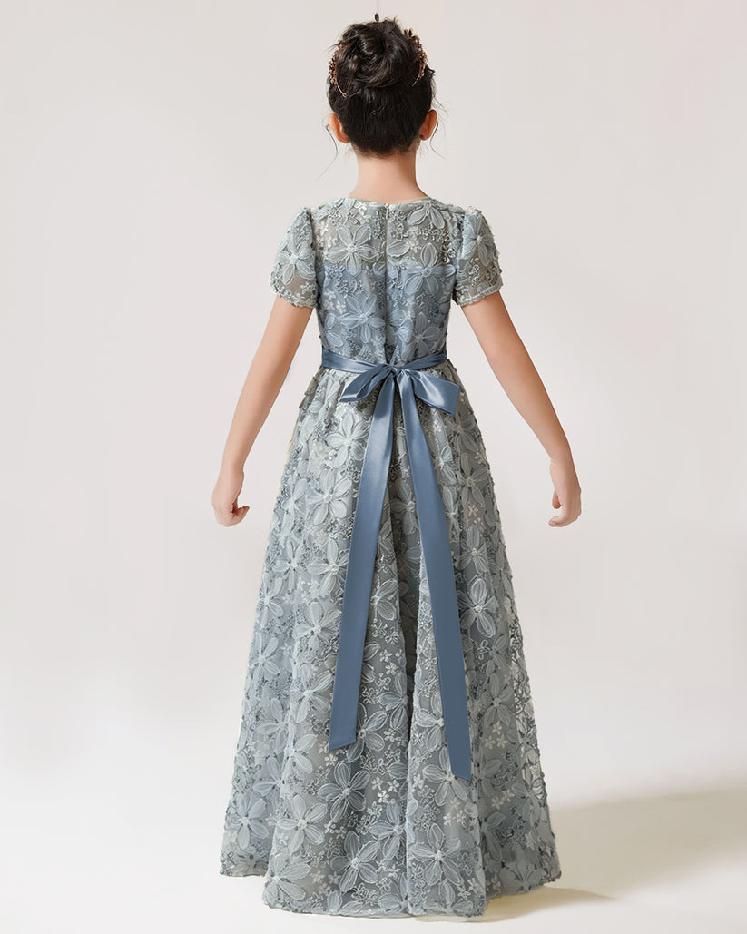 Sage Green Lace A-line Girls Formal Dress Back View