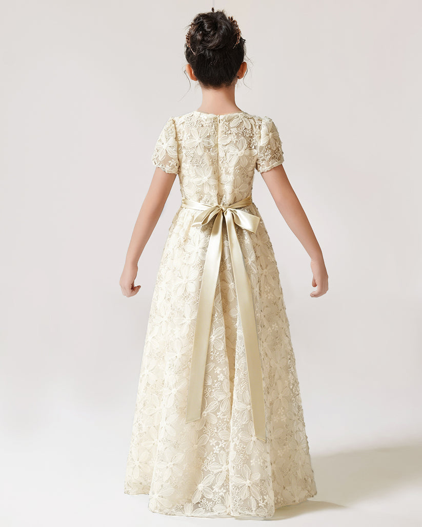 Ivory Lace A-line Girls Formal Dress Back View
