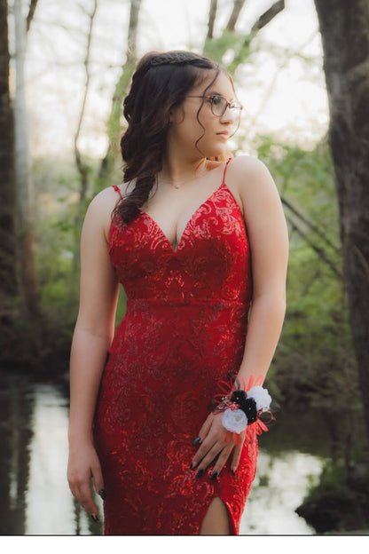 Sequin Spaghetti Straps Mermaid Red Prom Dress