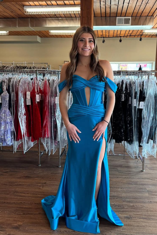 Off-the-shoulder Keyhole Mermaid Prom Dress with Slit
