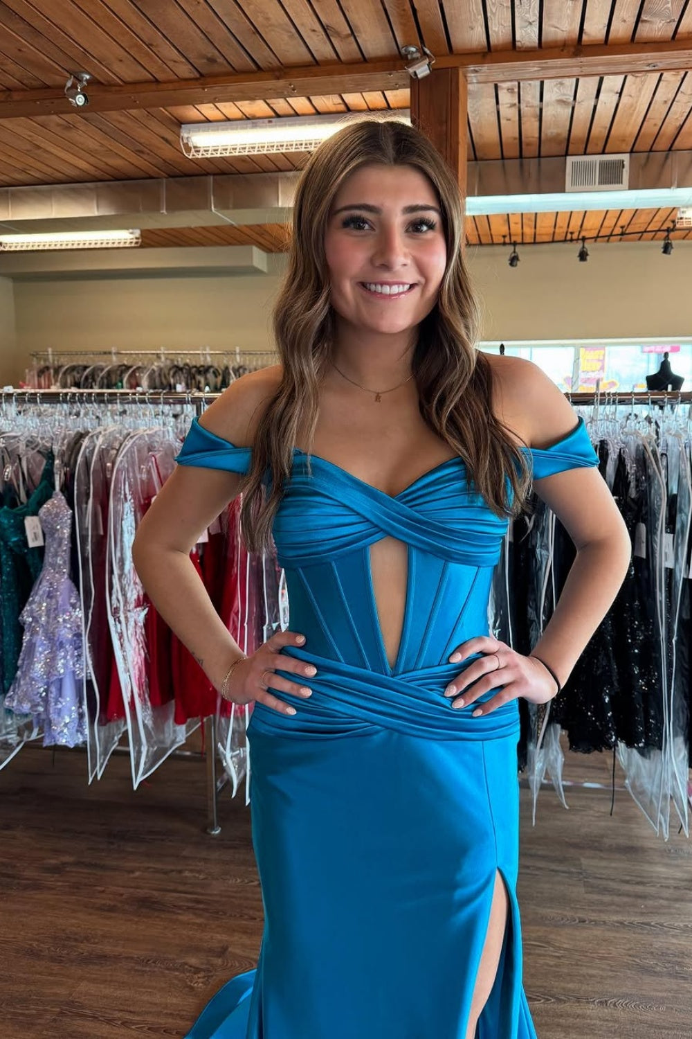 Off-the-shoulder Keyhole Mermaid Prom Dress with Slit