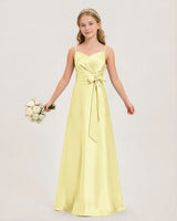 Daffodil Satin A-line Junior Bridesmaid Dress Front View