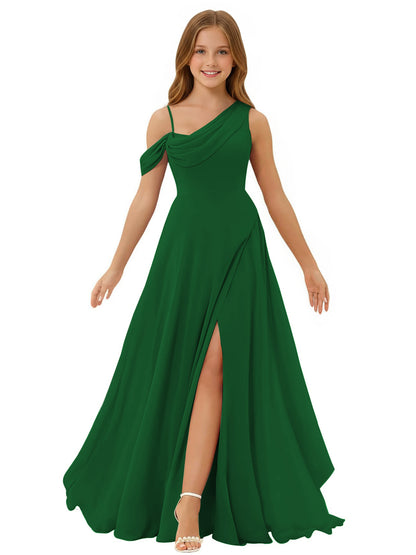 dideyttawl One Shoulder Junior Bridesmaid Dresses for Girls with Slit A-Line Chiffon Pageant Formal Party Ball Dress 2564