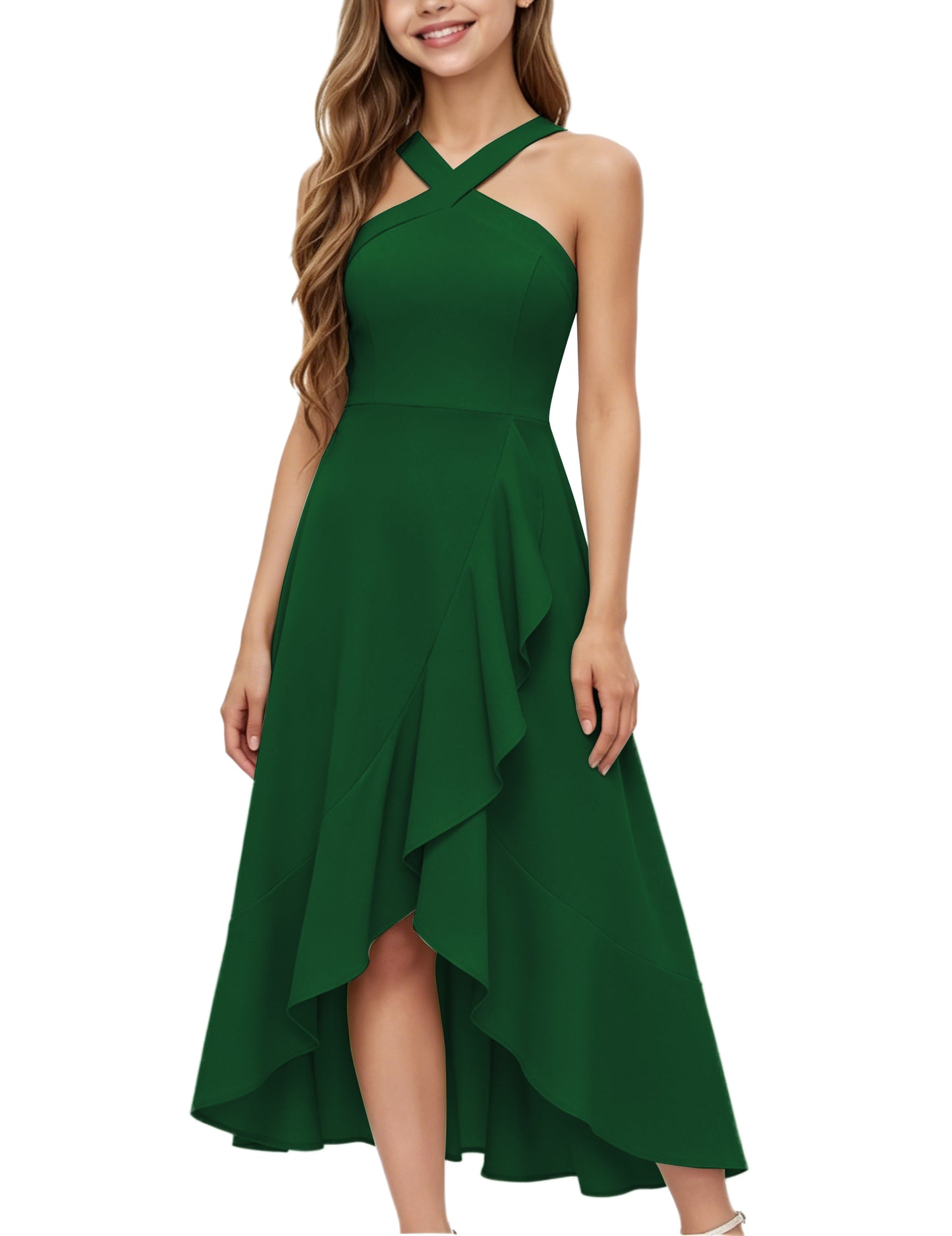 dideyttawl Halter Chiffon Junior Bridesmaid Dresses for Wedding A-Line High Low Flower Girls Formal Party Dress with Slit 2608